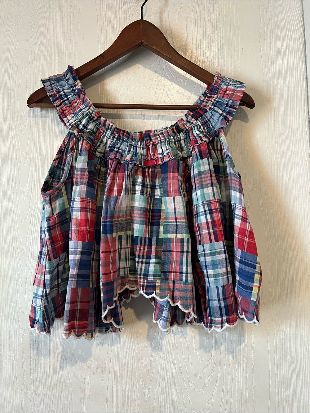 Pilcro Anthropologie 100% Cotton Scallop Hem Patchwork Plaid Tank $118 Women M
